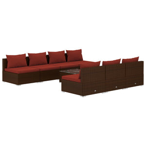 vidaXL 8-Piece Garden Lounge Set with Cushions Poly Rattan Brown