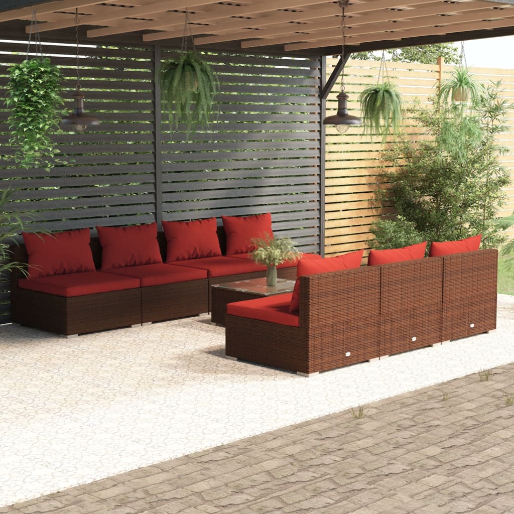 vidaXL 8-Piece Garden Lounge Set with Cushions Poly Rattan Brown