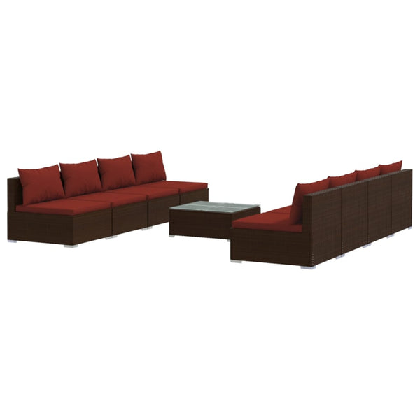 vidaXL 9-piece Garden Lounge Set with Cushions Poly Rattan Brown