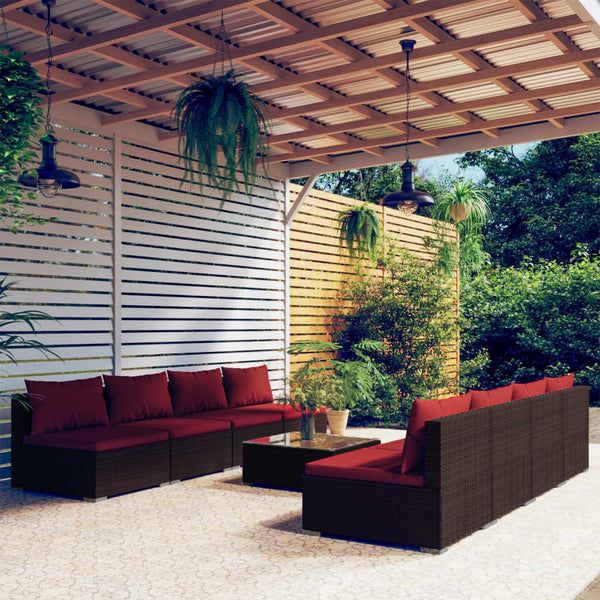 vidaXL 9-piece Garden Lounge Set with Cushions Poly Rattan Brown