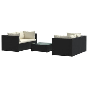 vidaXL 5-piece Garden Lounge Set with Cushions Poly Rattan Black