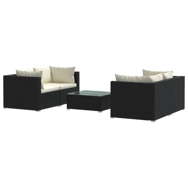 vidaXL 5-piece Garden Lounge Set with Cushions Poly Rattan Black