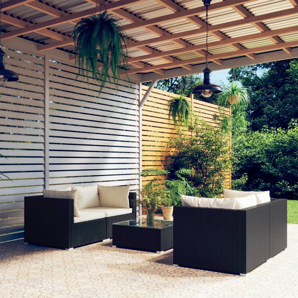 vidaXL 5-piece Garden Lounge Set with Cushions Poly Rattan Black