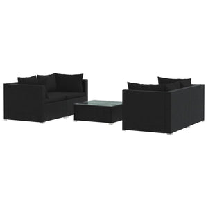 vidaXL 5-piece Garden Lounge Set with Cushions Poly Rattan Black