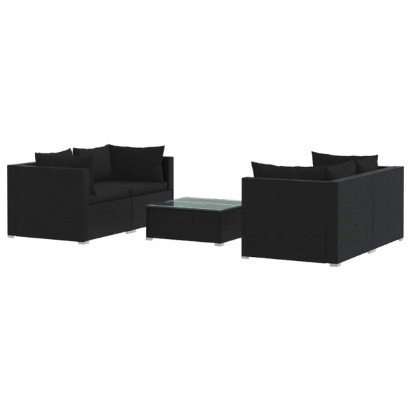 vidaXL 5-piece Garden Lounge Set with Cushions Poly Rattan Black