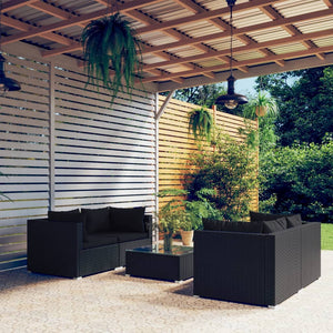vidaXL 5-piece Garden Lounge Set with Cushions Poly Rattan Black