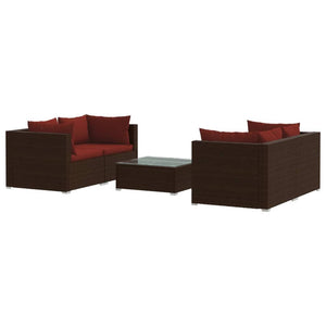vidaXL 5-piece Garden Lounge Set with Cushions Poly Rattan Brown
