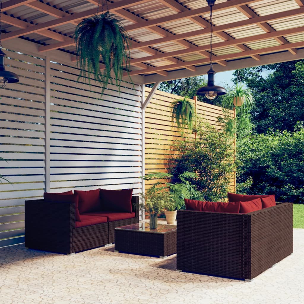 vidaXL 5-piece Garden Lounge Set with Cushions Poly Rattan Brown