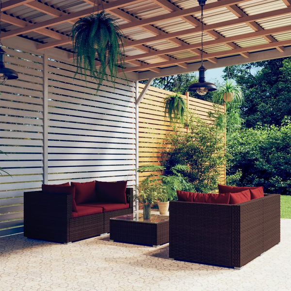 vidaXL 5-piece Garden Lounge Set with Cushions Poly Rattan Brown