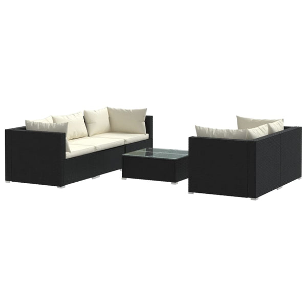 vidaXL 6-Piece Garden Lounge Set with Cushions Poly Rattan Black