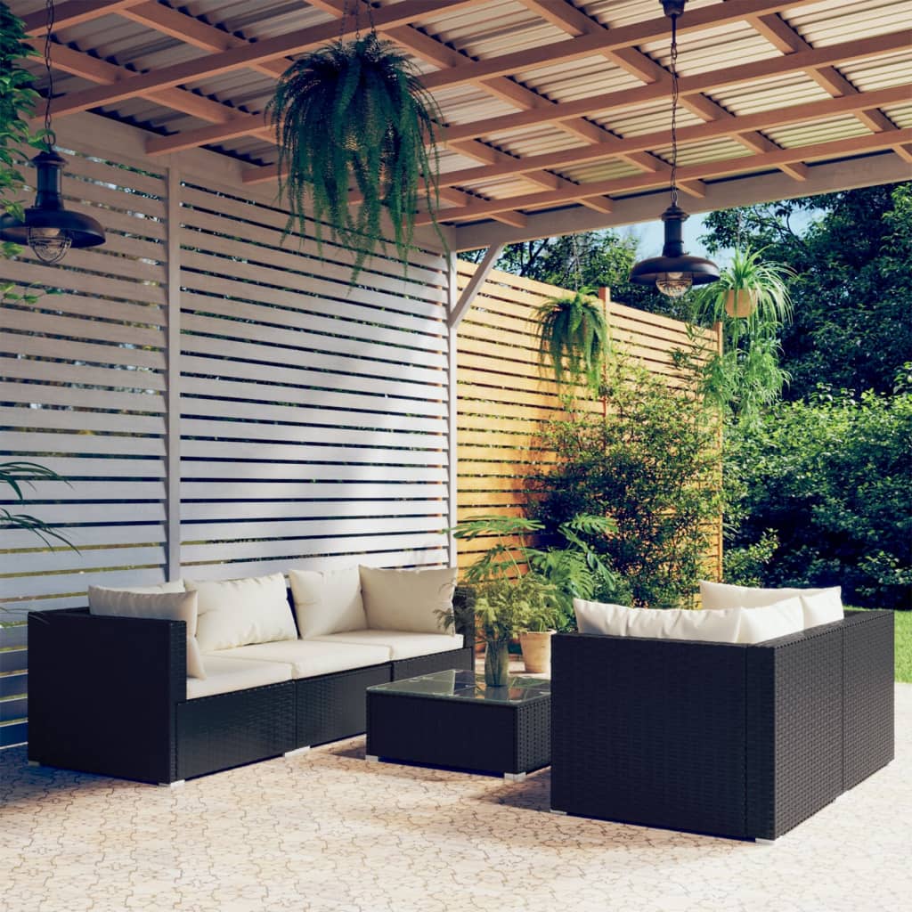 vidaXL 6-Piece Garden Lounge Set with Cushions Poly Rattan Black