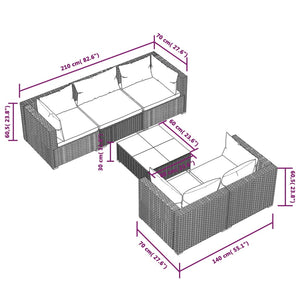 vidaXL 6-Piece Garden Lounge Set with Cushions Poly Rattan Black