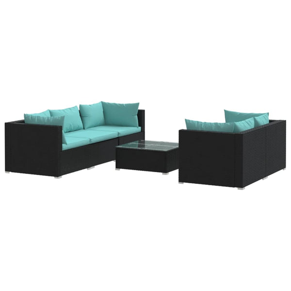 vidaXL 6-Piece Garden Lounge Set with Cushions Poly Rattan Black