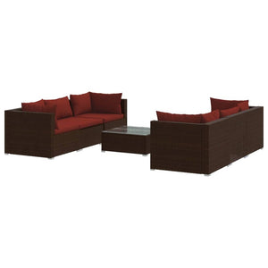 vidaXL 7-Piece Garden Lounge Set with Cushions Poly Rattan Brown