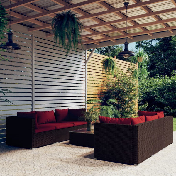 vidaXL 7-Piece Garden Lounge Set with Cushions Poly Rattan Brown