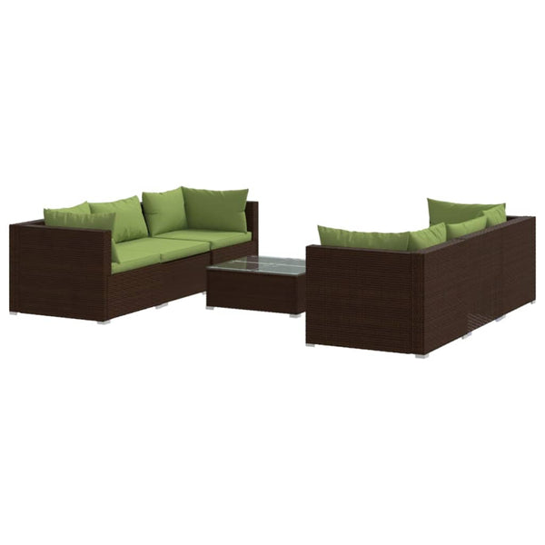vidaXL 7-Piece Garden Lounge Set with Cushions Poly Rattan Brown
