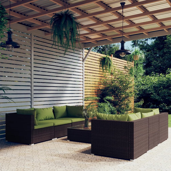 vidaXL 7-Piece Garden Lounge Set with Cushions Poly Rattan Brown