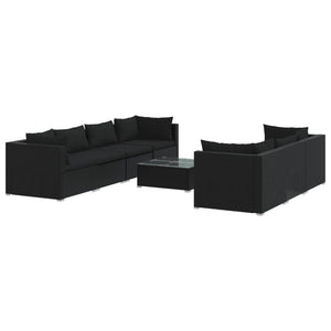 vidaXL 8-piece Garden Lounge Set with Cushions Poly Rattan Black