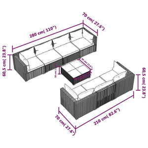 vidaXL 8-piece Garden Lounge Set with Cushions Poly Rattan Black