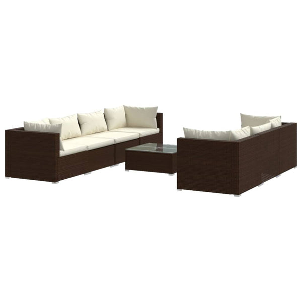 vidaXL 8-Piece Garden Lounge Set with Cushions Poly Rattan Brown