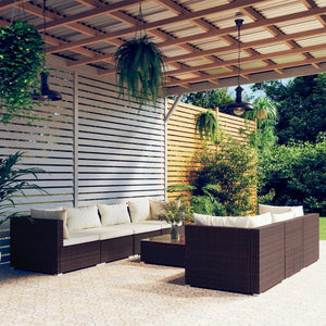 vidaXL 8-Piece Garden Lounge Set with Cushions Poly Rattan Brown