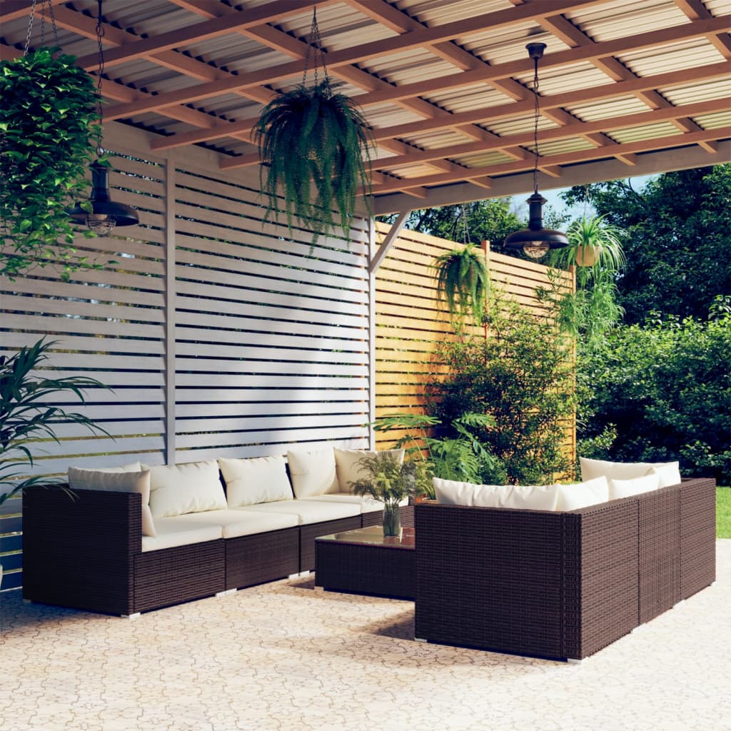 vidaXL 8-Piece Garden Lounge Set with Cushions Poly Rattan Brown