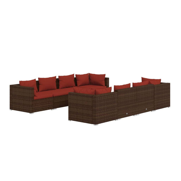 vidaXL 9-piece Garden Lounge Set with Cushions Poly Rattan Brown