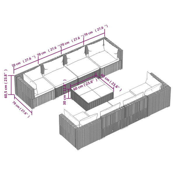 vidaXL 9-piece Garden Lounge Set with Cushions Poly Rattan Brown