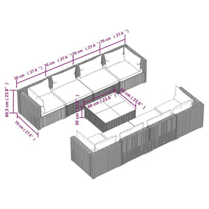 vidaXL 9-piece Garden Lounge Set with Cushions Poly Rattan Grey