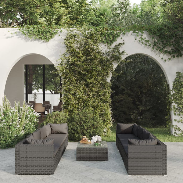 vidaXL 9-piece Garden Lounge Set with Cushions Poly Rattan Grey