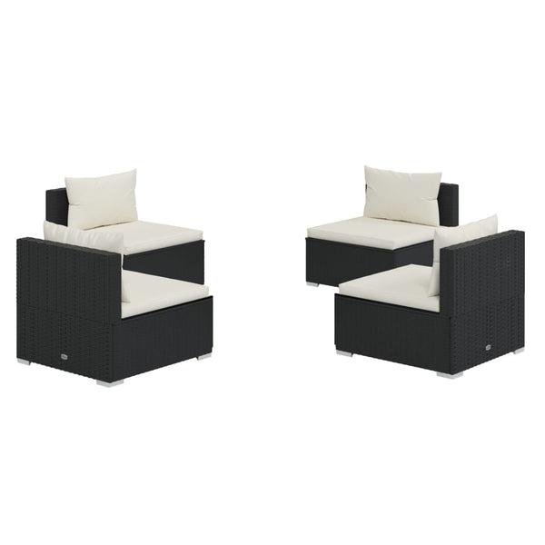 vidaXL 4-piece Garden Lounge Set with Cushions Poly Rattan Black