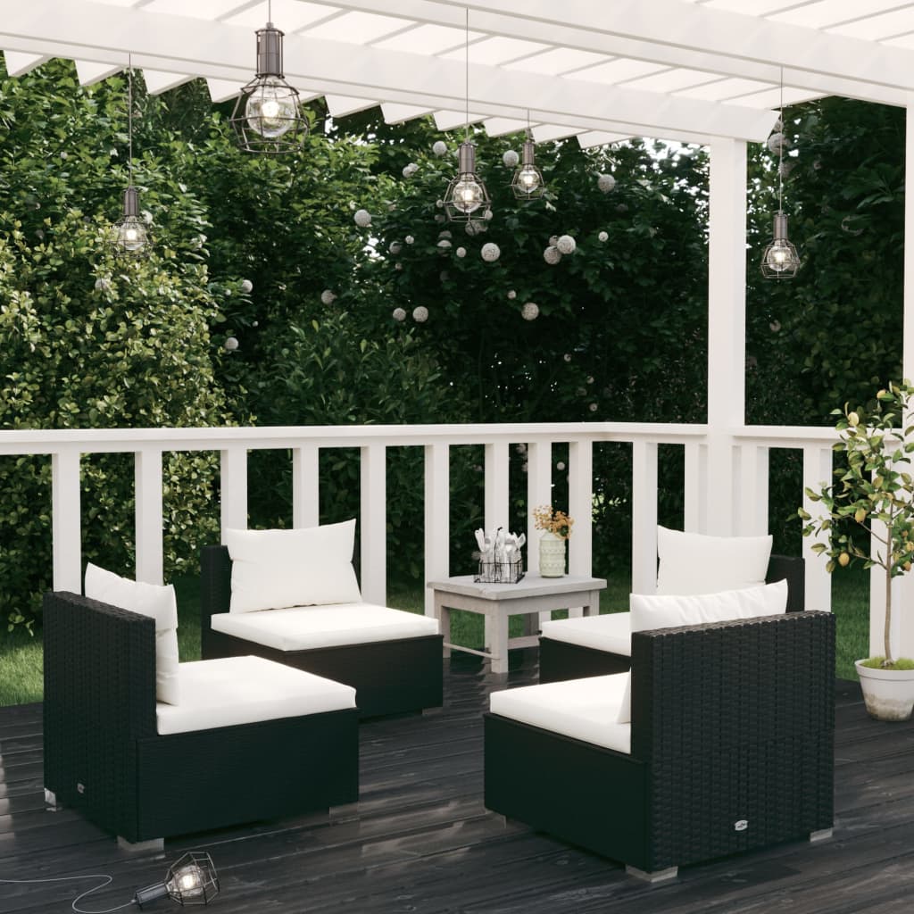 vidaXL 4-piece Garden Lounge Set with Cushions Poly Rattan Black