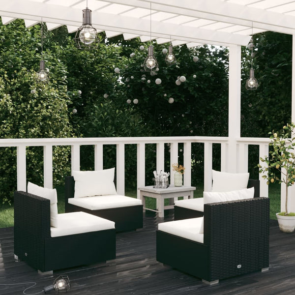 vidaXL 4-piece Garden Lounge Set with Cushions Poly Rattan Black