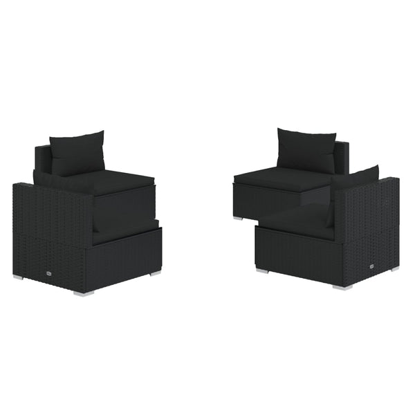 vidaXL 4-piece Garden Lounge Set with Cushions Poly Rattan Black