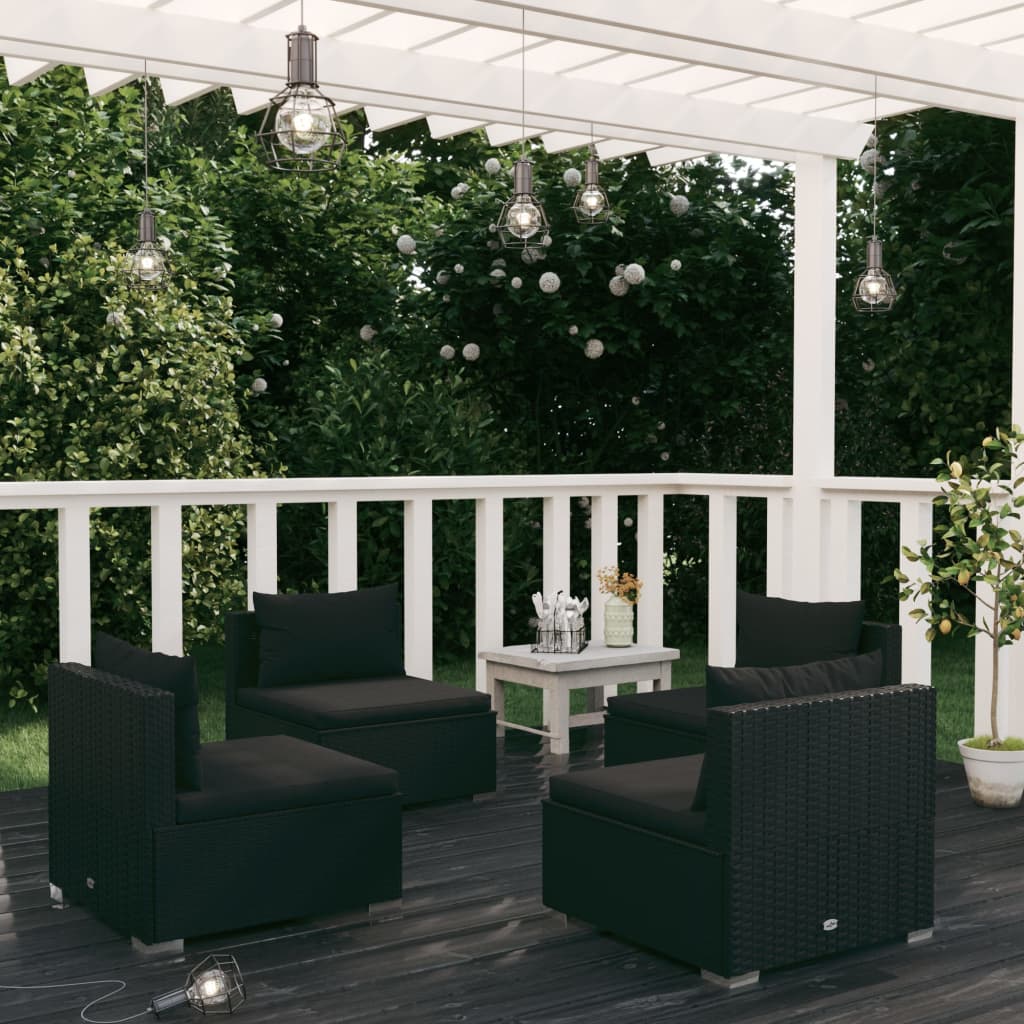 vidaXL 4-piece Garden Lounge Set with Cushions Poly Rattan Black