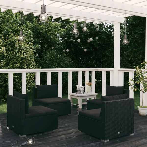 vidaXL 4-piece Garden Lounge Set with Cushions Poly Rattan Black