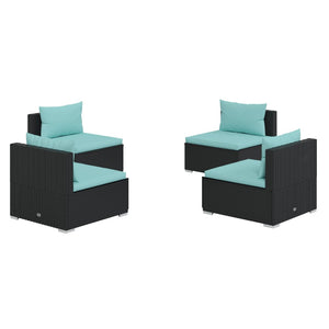 vidaXL 4-piece Garden Lounge Set with Cushions Poly Rattan Black