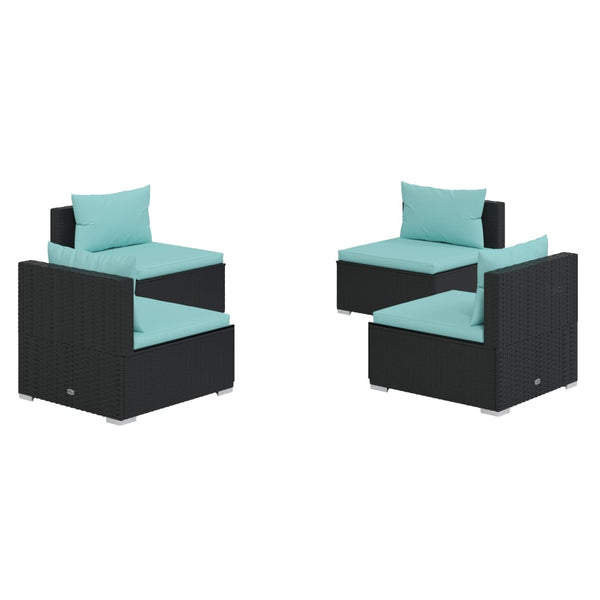 vidaXL 4-piece Garden Lounge Set with Cushions Poly Rattan Black