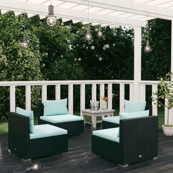 vidaXL 4-piece Garden Lounge Set with Cushions Poly Rattan Black