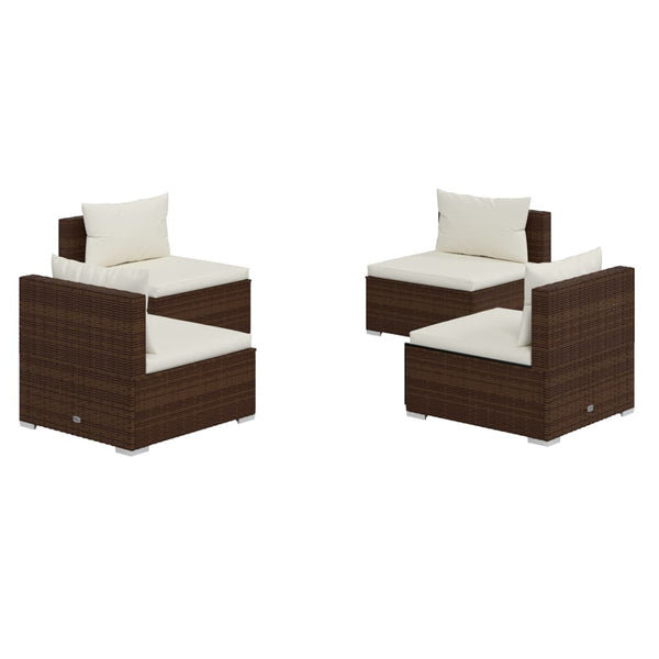 vidaXL 4-Piece Garden Lounge Set with Cushions Poly Rattan Brown