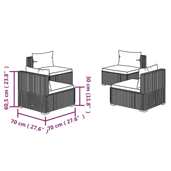 vidaXL 4-Piece Garden Lounge Set with Cushions Poly Rattan Brown