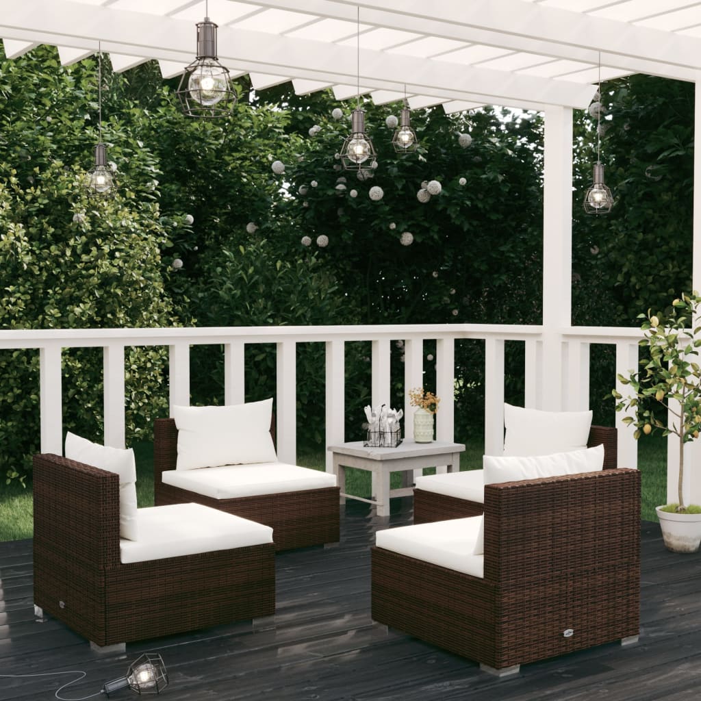 vidaXL 4-Piece Garden Lounge Set with Cushions Poly Rattan Brown