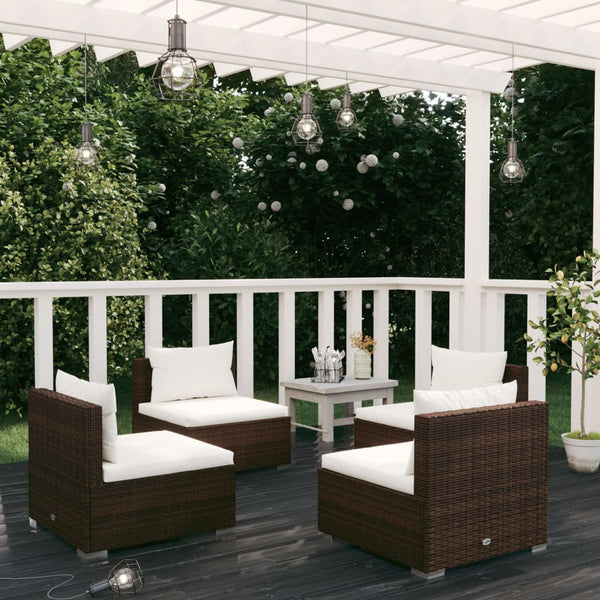 vidaXL 4-Piece Garden Lounge Set with Cushions Poly Rattan Brown