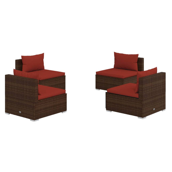 vidaXL 4-Piece Garden Lounge Set with Cushions Poly Rattan Brown