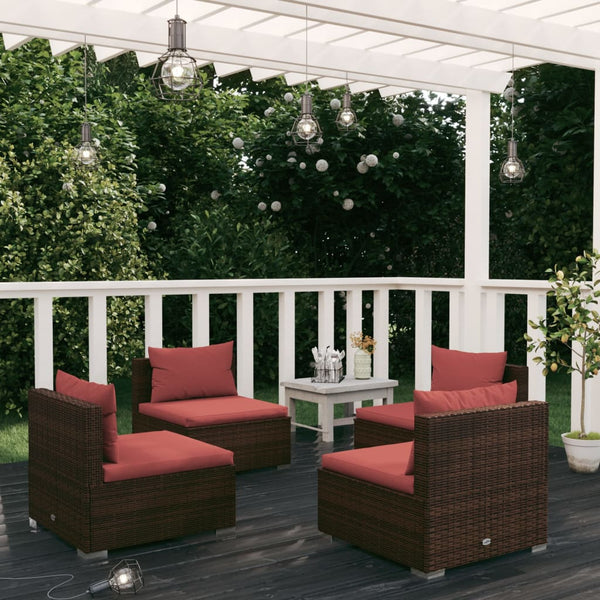 vidaXL 4-Piece Garden Lounge Set with Cushions Poly Rattan Brown