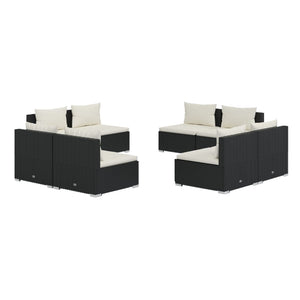 vidaXL 8-piece Garden Lounge Set with Cushions Poly Rattan Black