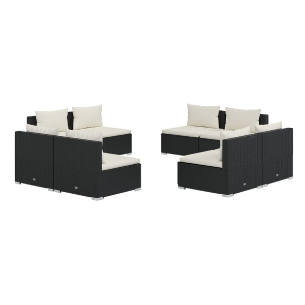 vidaXL 8-piece Garden Lounge Set with Cushions Poly Rattan Black