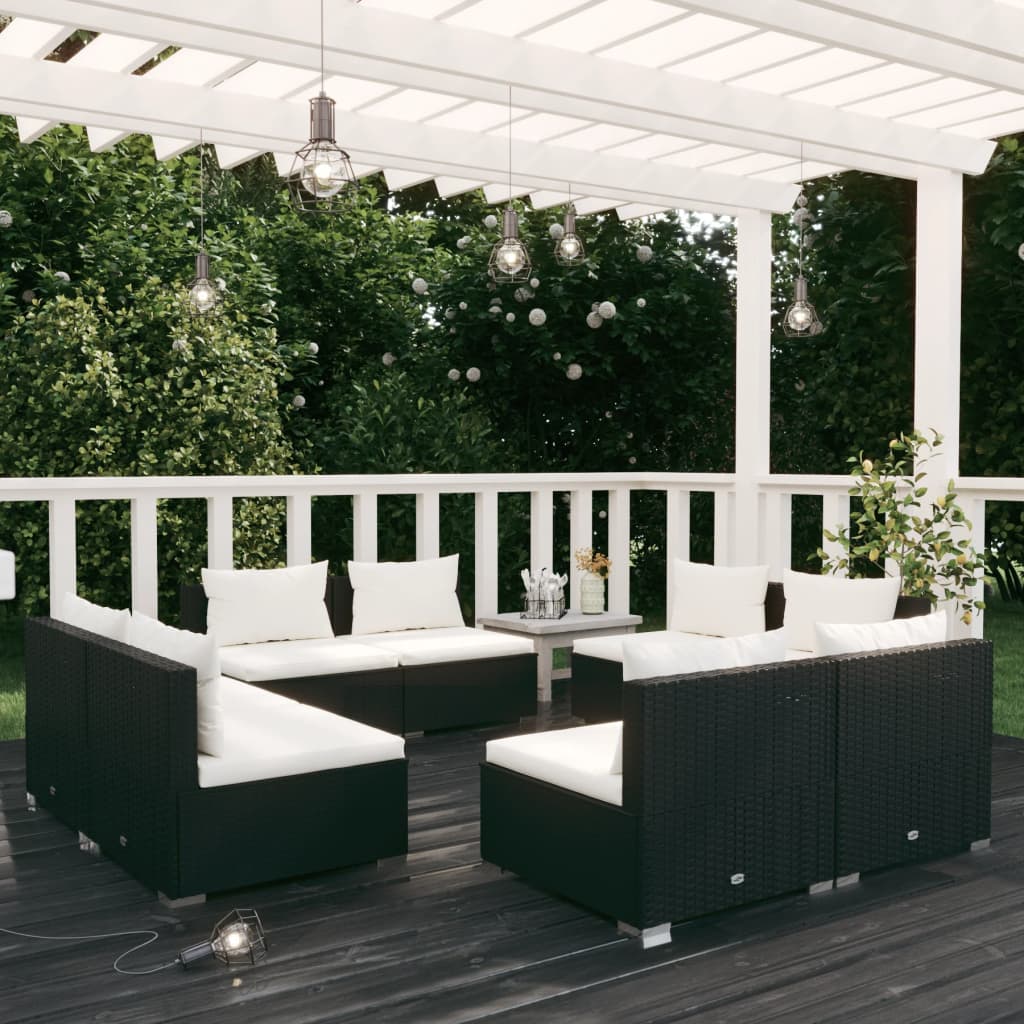vidaXL 8-piece Garden Lounge Set with Cushions Poly Rattan Black