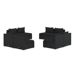 vidaXL 8-piece Garden Lounge Set with Cushions Poly Rattan Black