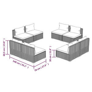 vidaXL 8-piece Garden Lounge Set with Cushions Poly Rattan Black